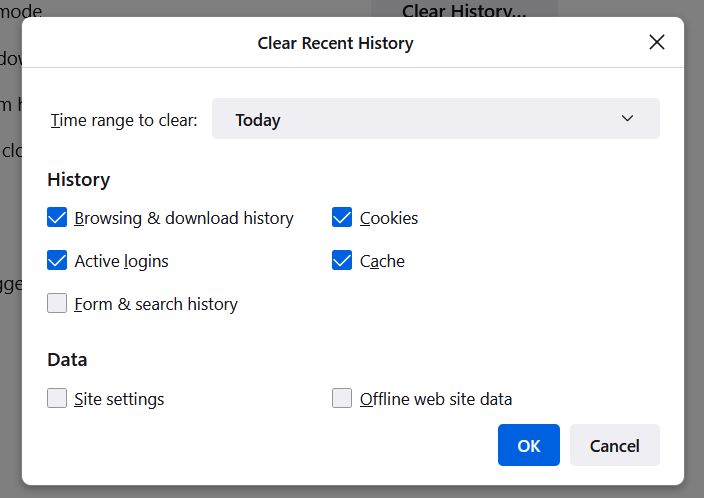 Clear recent history in Firefox