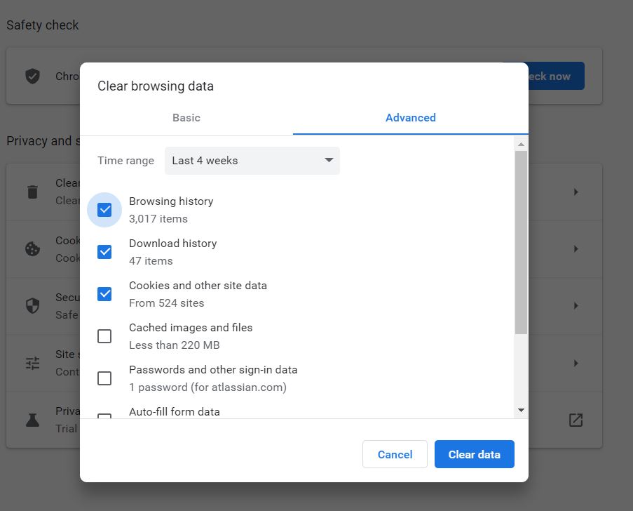 Clear browsing data