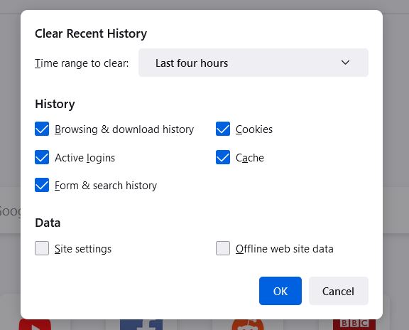 Clear history on firefox